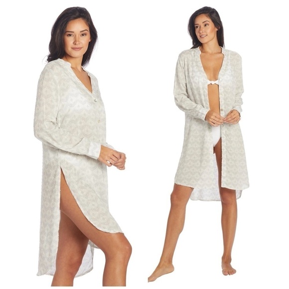 NWT J. Valdi Barcelona Button Front Long-Sleeved Midi Shirt Dress Swim Coverup M - Picture 1 of 13